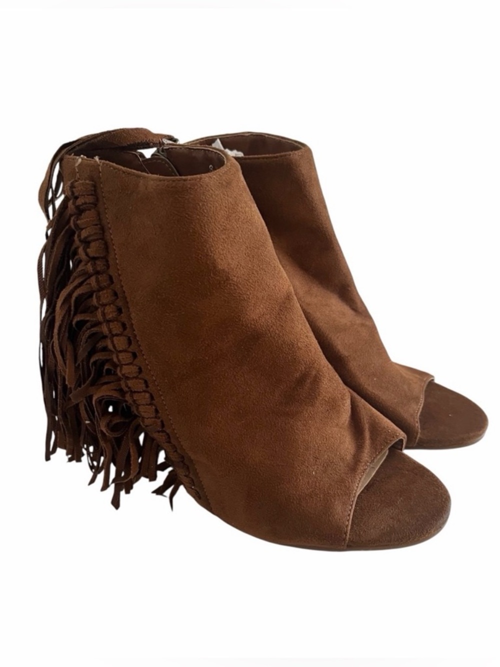 Coconuts by Matisse Brown Suede Fringed Open Toe Booties 8.5 NEW